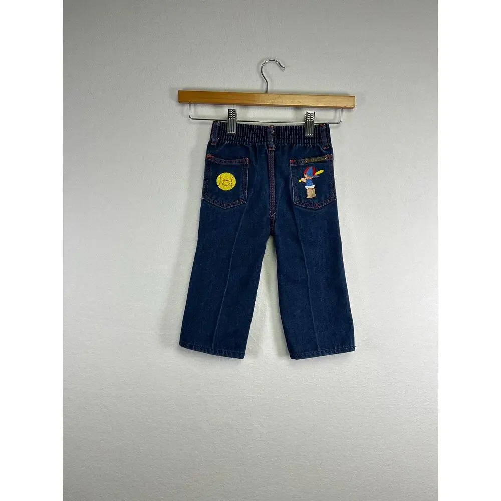 Vintage Little by Little 70/80s baby denim jeans‎ with red stitching 24m